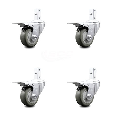 Service Caster 3 Inch Gray Poly Wheel Swivel 3/4 Inch Square Stem Caster Set Total Lock Brake SCC-SQTTL20S314-PPUB-GRY-34-4